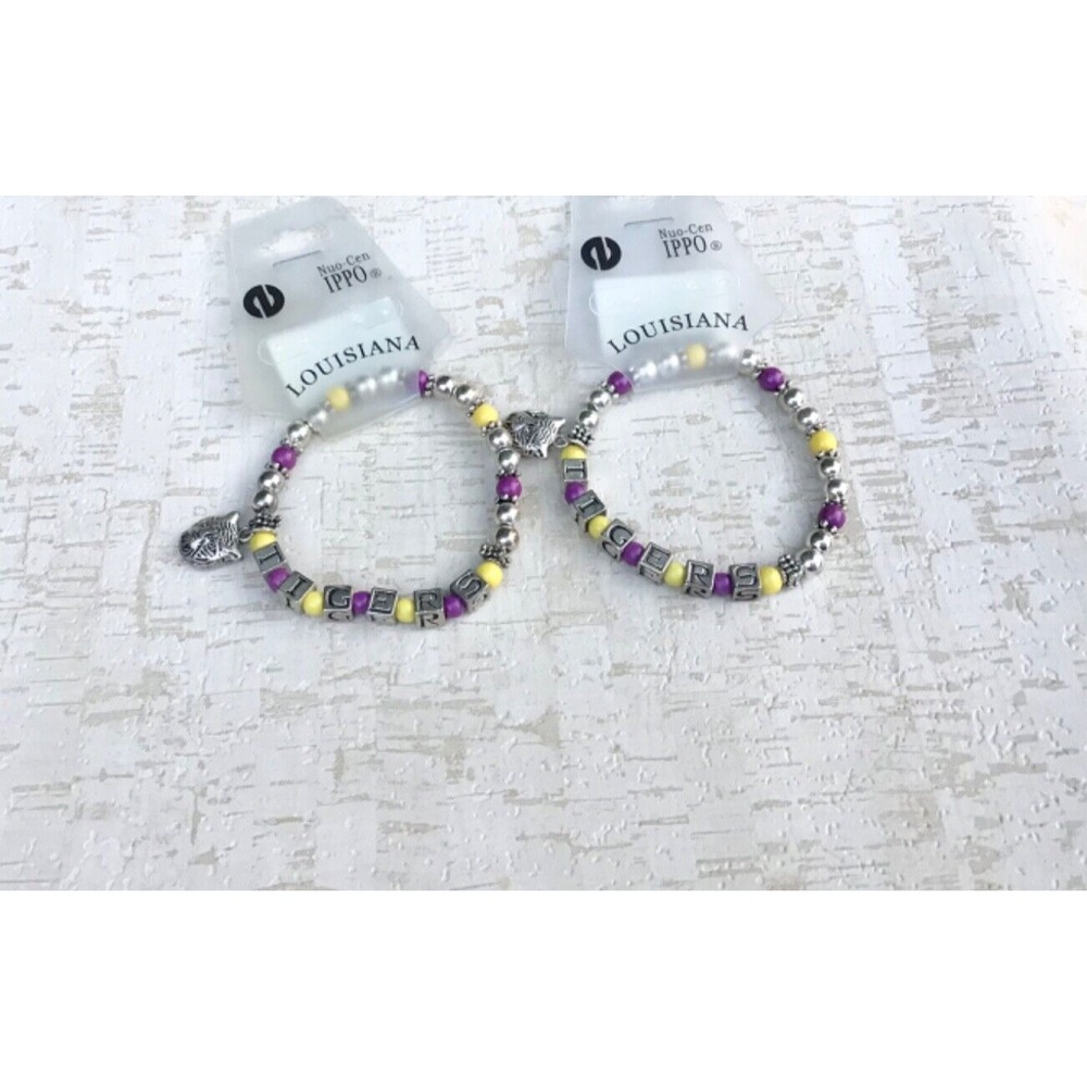 Set of 2 Stetch Tiger Name Bracelets, Sport Team Bracelets, Charm Bracelets